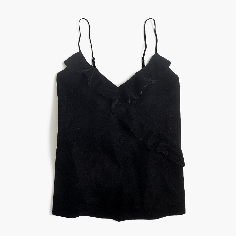 J Crew Ruffled Neck Velvet 'Going Out Top', Black